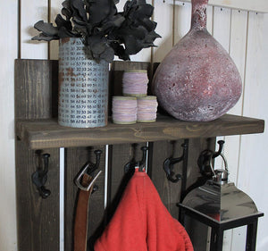 dekorie Flur Garderobe aus Holz mit Eisen Haken braun Shabby Vintage fertig montiert