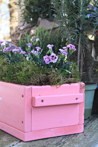 Blumenkasten " Das Original von Dekorie " aus Holz mit Schriftzug und Holz Griffen 50 - 90 cm breit / 19,5 cm tief / in rosa / pink