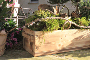 Blumenkasten " Das Original von Dekorie " aus Holz mit Holz Griffen 30 - 90 cm breit / 19,5 cm tief / in geflammt