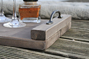Dekorie Holz Tablett mit Eisen Griffen braun Vintage Shabby