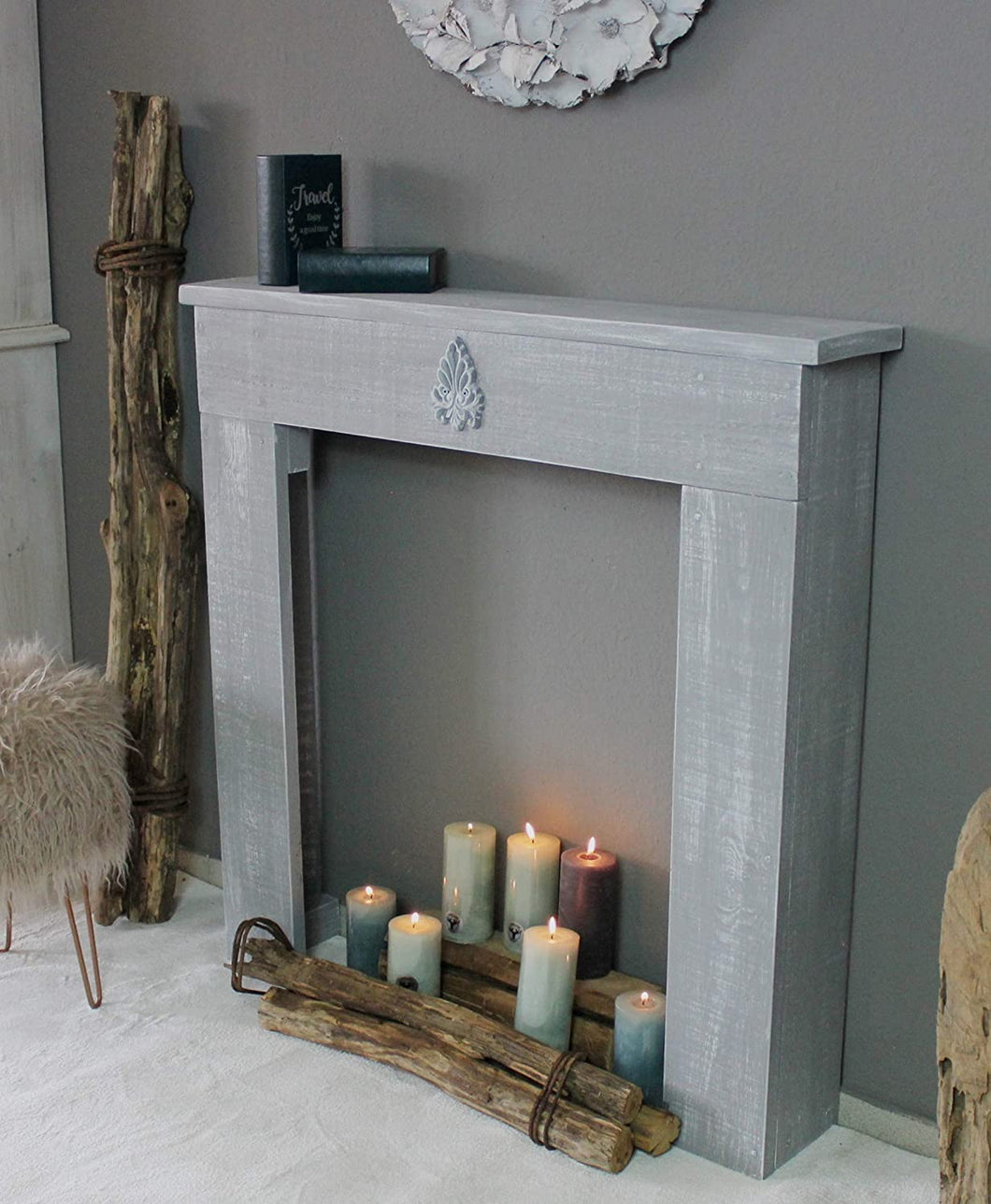 Kaminkonsole Dekokamin aus Holz Grau Shabby – Kaminsims