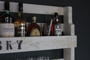 Whisky Regal aus Holz mit Gläserhalter Weiß mit Druck