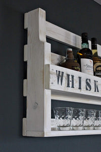 Whisky Regal aus Holz mit Gläserhalter Weiß mit Druck