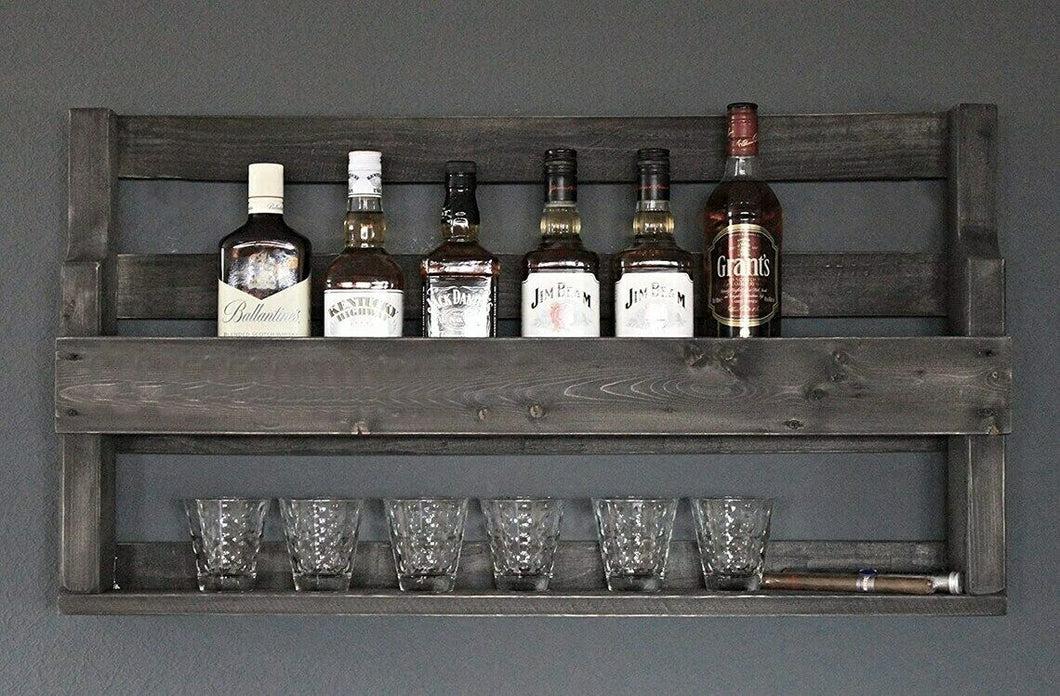 Whisky Regal mit Gläserhalter schwarz aus Holz