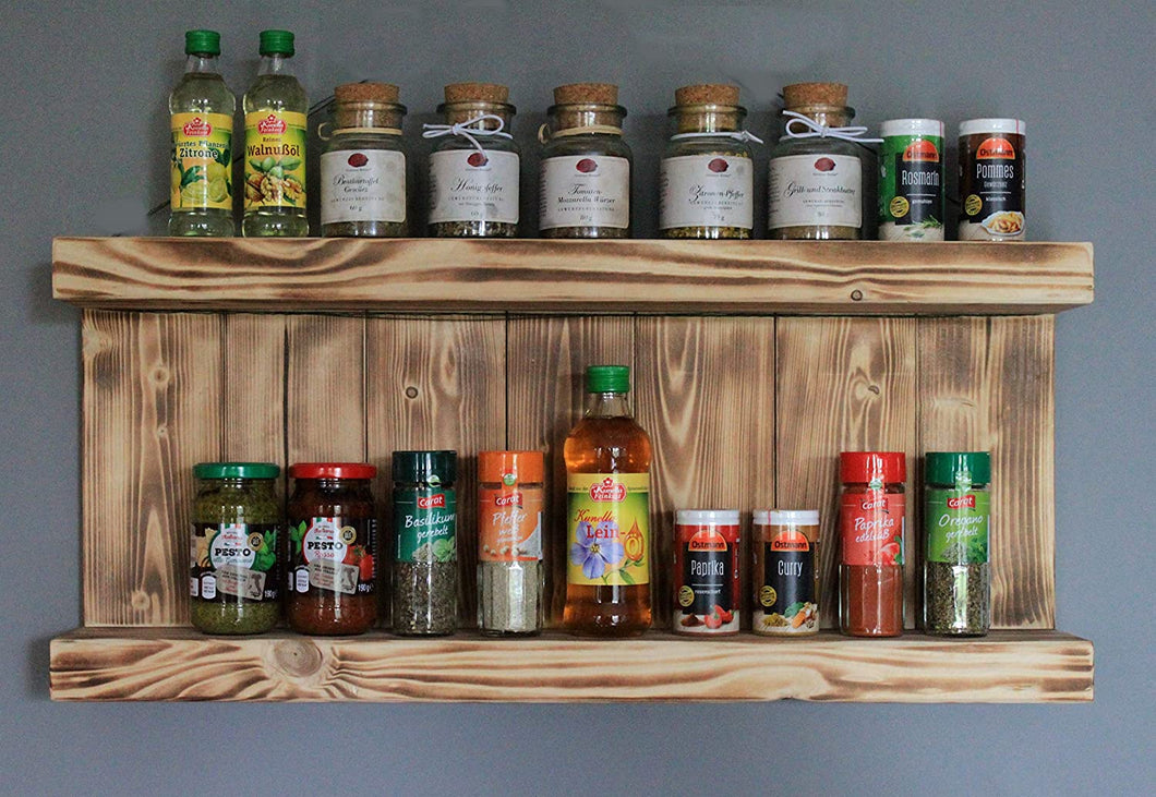 Gewürzregal aus Holz Geflammt – 2 Stellflächen Wand & Stand
