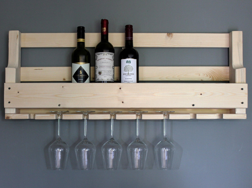 Weinregal aus Holz mit Gläserhalter Natur