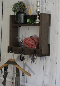 Dekorie Schlüsselregal aus Holz im Landhaus Stil braun Vintage Shabby fertig montiert