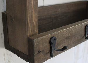 Gewürzregal aus Holz für die Wand - Braun - 2 Stellflächen und Metall Haken