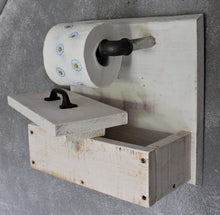 Lade das Bild in den Galerie-Viewer, Massiver Toilettenpapierhalter aus Holz mit Ablagebox - Farbe: Weiß - Klopapierrollenhalter Holz - fertig montiert - Handmade aus Norddeutschland

