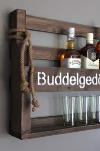 Whiskey Regal mit Gläserhalter mit Druck (Buddel Gedöns (Braun))