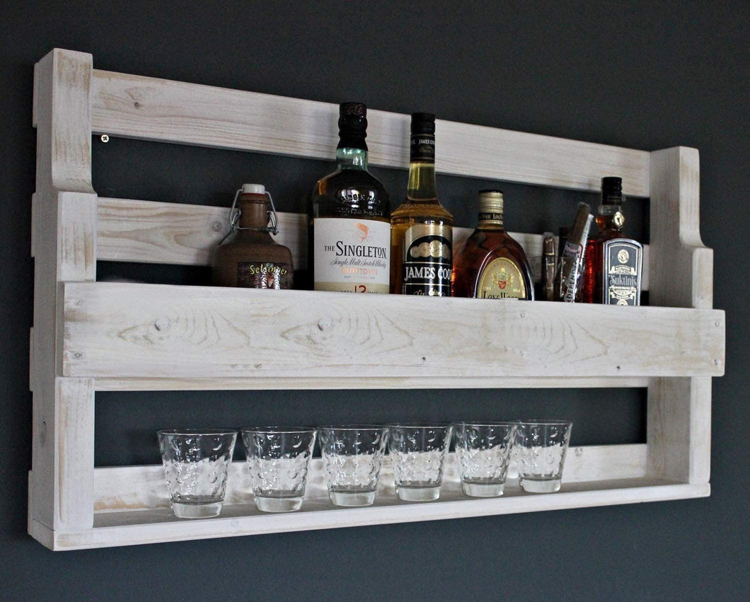Whisky Regal aus Holz mit Gläserhalter Weiß