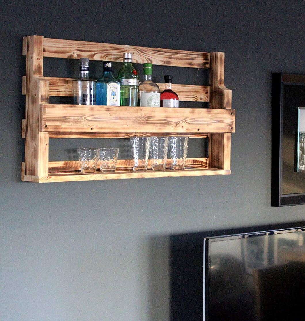Whisky Regal aus Holz mit Gläserhalter Geflammt